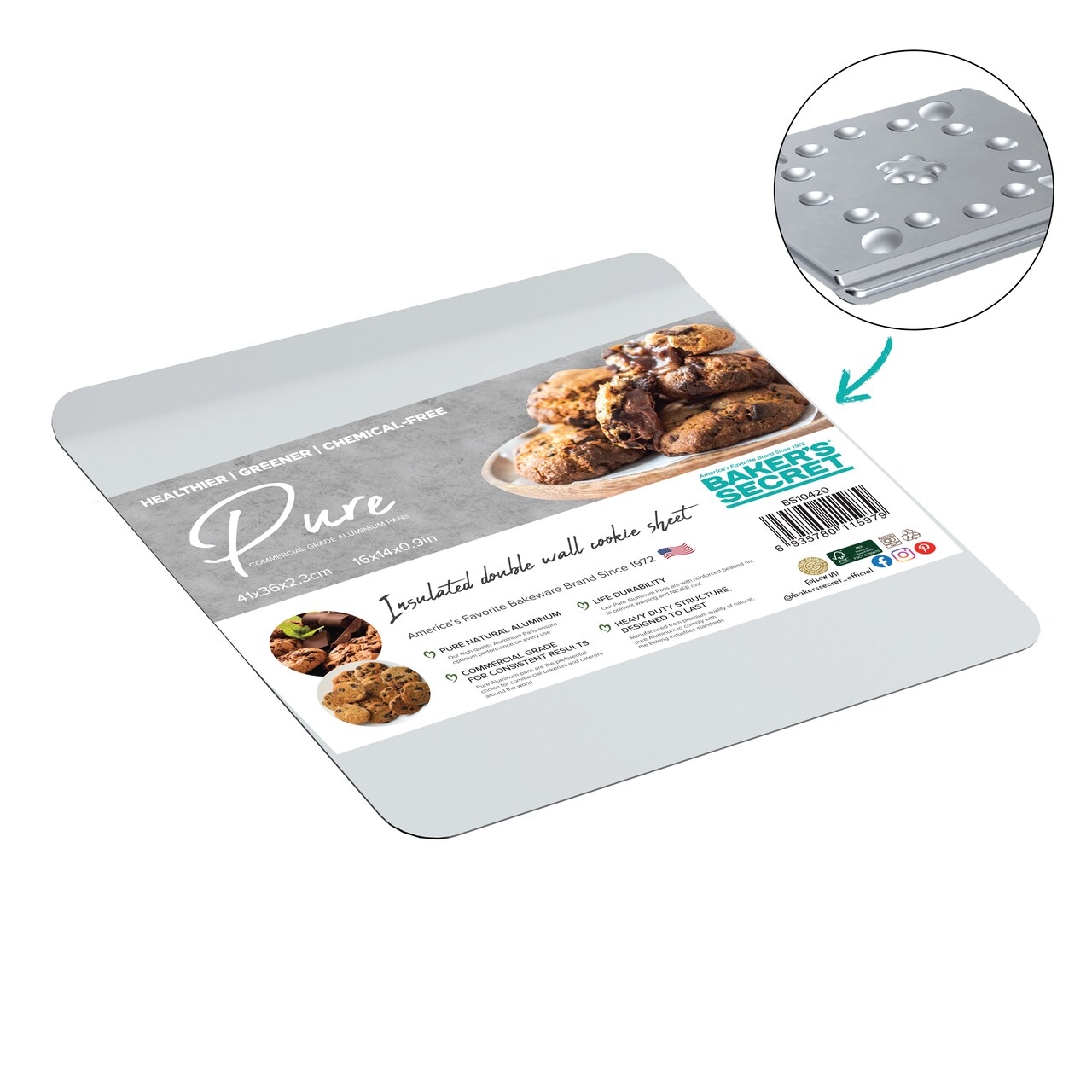 Baker's Secret Insulated Cookie Sheet Commercial Grade Natural Pure Aluminum Cookie Sheet Extra Thick